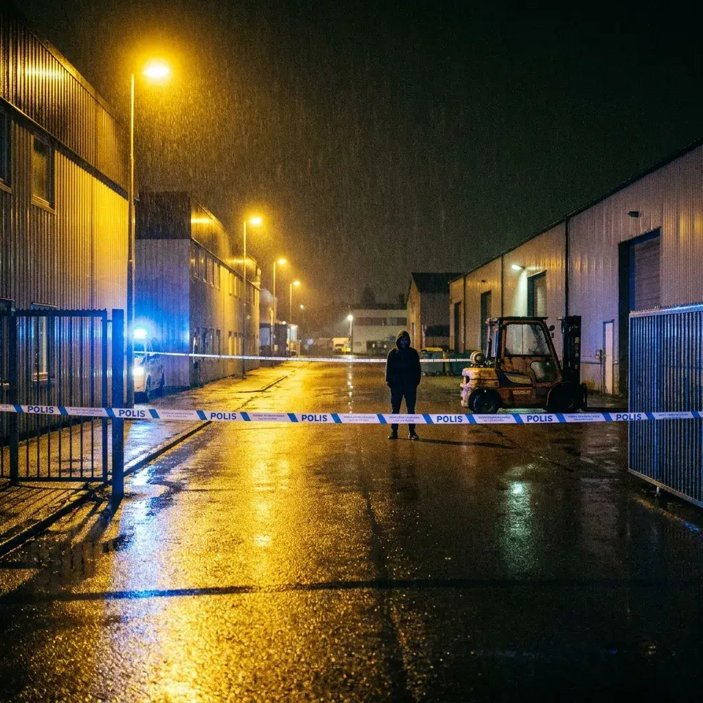 Avspärrat industriområde i Malmö nattetid